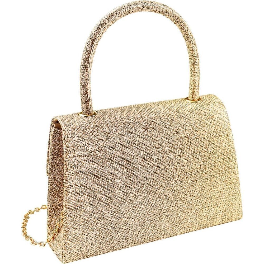 🆕 Women's Champagne Evening Clutch Purse Envelope Handbag Detachable Chain